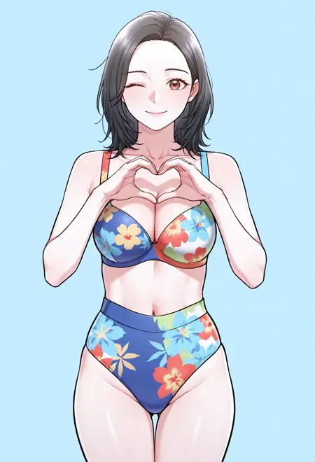 Swimwear - Blue And Floral Print Bikini