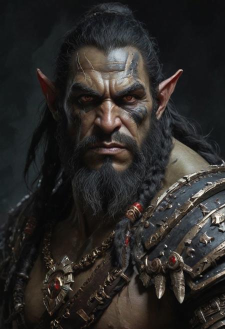 Warcraft Human warrior, Black over black, top light, masterful painting in the style of Anders Zorn | Marco Mazzoni | Yuri Ivanovich, Todd McFarlane, oil on canvas
