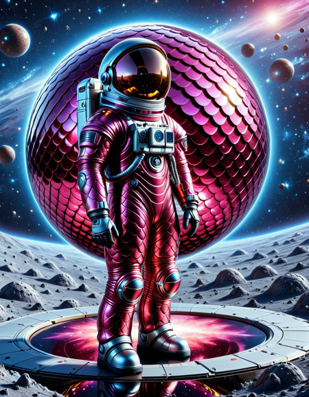 lazympos,high_quality,highres,beautiful,detailed,(masterpiece, best quality:1.2),absurdres,8k,HDR,retro,perfect lighting,
(maximum ultra high definition image quality and rendering:3),maximum image detail,maximum realistic render,(((ultra realist style))),realist side lighting,8K high definition,realist soft lighting,
solo_focus,a macro HD photo of a giant reddish-pink scales Astronaut,scaleboundsdx,Standing against the backdrop of a vast,star-studded galaxy with sleek,glowing UFOs hovering in the distance,a planetary ring curves on the horizon behind the Astronaut,casting a soft reflection onto the Astronaut's radiant body,the lights are surreal,
<lora:lazympos:1>,<lora:TrendCraft_The_Peoples_Style_Detailer-v2.1A-3_12_2025-SDXL:1>,<lora:scaleboundsdxl:1>
