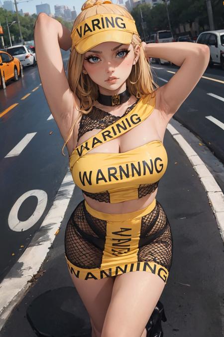 c4ut1ondr3ss, caution tape dress, ("WARNING" text:1.2)