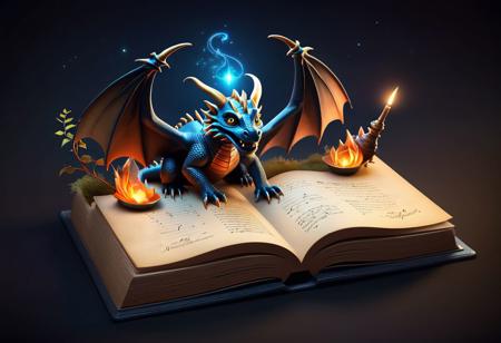 3D book.
A realistic image of a fantastic landing page designed like an ancient enchanted book. Responsive design adapted to any screen, while maintaining the fantastic atmosphere, Fire-breathing dragons come out of the book, it looks incredibly realistic, even witches on brooms in the air. 
You can clearly see that the dragons come out of the book.
A mysterious witch enters the book.
 A special font, resembling an ancient manuscript, gives a sense of authenticity. Spectacular vector illustrations of magical creatures, breathtaking landscapes and fantastic architecture decorate the page. Micro-interactive animations give life to the page, like a light flickering of light on top of the writing or a gentle movement of magical creatures. A special soundtrack, combining classical music with sounds from the fantastic world, creates a magical and mysterious atmosphere. The title is written in a unique and attention-grabbing handwriting. The content is written in rich and imaginative language, using fantastic terms. The CTA button is designed like a magical gate, inviting the user to enter a new world. A registration form is integrated into an ancient book, where the user can enter his name and contact information. Responsive design adapted to any screen, while maintaining the fantastic atmosphere.
Text: "New style artificial intelligence, artistic photo creation"