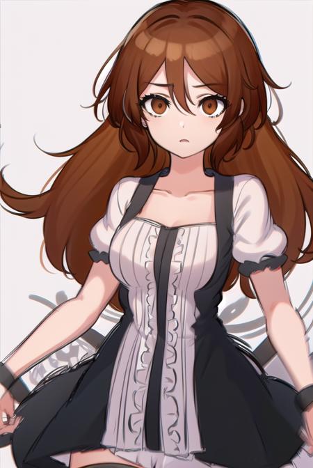 akanetaira, <lora:akanetaira-lora-nochekaiser:0.8>,
akane taira, long hair, brown hair, hair between eyes, (brown eyes:1.5),
BREAK thighhighs, dress, bow, collarbone, short sleeves, frills, shoes, puffy sleeves, black footwear, black dress, red bow, white thighhighs, puffy short sleeves, zettai ryouiki, wristband,
BREAK looking at viewer,
BREAK indoors,
BREAK <lyco:GoodHands-beta2:1>, (masterpiece:1.2), best quality, high resolution, unity 8k wallpaper, (illustration:0.8), (beautiful detailed eyes:1.6), extremely detailed face, perfect lighting, extremely detailed CG, (perfect hands, perfect anatomy),