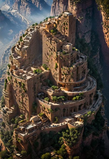 (The colonial city of the future, in the mist-filled Grand Canyon, on an unknown Earth-like planet, 2 moon on sky, Spaceship flight connects colonies, waterfulls:1.3), (Machu Picchu, a mountain settlement, incredibly spectacular:1.2), (Mario Botta:1.3), (avant-garde, future, reality, science fiction, photorealistic), (modern architecture:1.2), 
(Large Files, Ultra Realistic, 8K, 16k, FHD, HD, VFX, Perfect, Photography, composition, Architecture Sales Photography, Architecture Competition, Ultra High Resolution, Cinematography, High Resolution Image:1.1), (dramatic lighting, direct sunlight, ray tracing, clear shadow:1.2),  (real landscape:1.1), (blurred background:1.0), (urban background, more_details) ,
ac_neg1, great lighting, clear, hillscastel, extrusionbuilding, vertical
