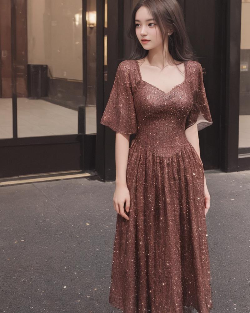 香槟色 气质亮片吊带连衣裙/Champagne-colored elegant sequin spaghetti strap dress image by TopazStudio