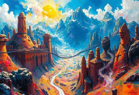 In the unpublished and breathtaking image (far beyond the unseeable) by john berkey, the essence of the Master's artistry shines through with remarkable clarity.  As your eyes wander across the canvas, you'll encounter a harmonious fusion of elements that defy convention and ignite the imagination. It is a visual symphony that stands as a testament to Berkey's boundless creativity. Vibrant and sublime colors dominate the image, bursting forth with a luminosity that captivates the viewer.