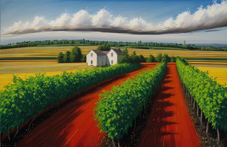 (style of Josh Adamski:1.2), scene painting,a painting,scenery, parcel ,boscage ,hedgerow,vineyard ,garden , Geothermal Area ,