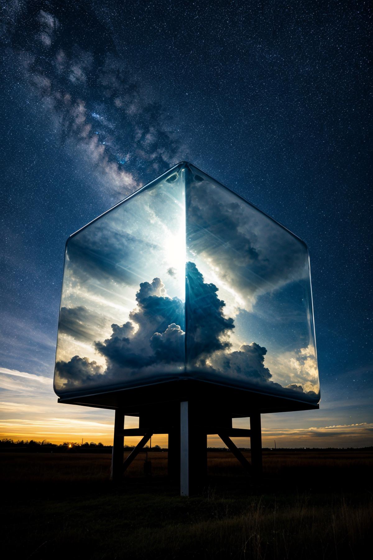 A Glowing Cloud in a Large Glass Container at Sunset