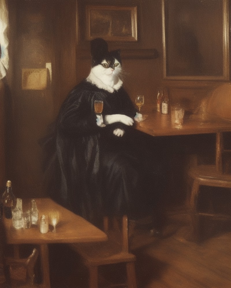 an sks style cat, drinking beer at a saloon, eldmeisterOG style