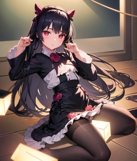 (ultra detailed),(masterpeace),(best quality),(photorealistic), beautiful lighting,CG,(colour:1.2),1girl, solo, day,park, <lora:kuroneko_oreimo_V1:1>,gokou ruri, black hair, long hair, straight hair,red eyes, black dress , black pantyhose, pumps,