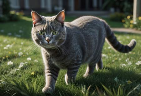 (best quality, 8K, high resolution, masterpiece), ultra detailed, (3D CGI), winning photo,
Grey Cat walking on grass,