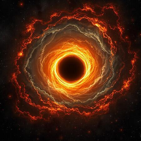 Ultra-realistic, masterpiece,amazing quality, black hole with orange light, black hole is sucking in any light around it, the vast space of the universe with dozens of suns, nebulas and a supermassive black hole in its center, brilliant shining stars around it, a mesmerizing picture, 
engaging, compelling composition,
