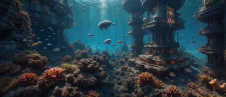 ((underwater photograph)), hidden caves, <lora:Thai_temple:0.2> borobudur temple, heavenly aura, scenery, <lora:xsarchitectural-21Futuretechnologycity:0.3> future high-tech buildings, science fiction, high-tech, dense city, super high-rise building, bright, 4k, high resolution, hyper quality, <lora:XSArchi_127:0.5>, <lora:ocean2:0.3> (air bubble), coral, jellyfish, (whale), turtle, fish, underwater, <lora:to8contrast-1-5:0.8> dark photograph, gloomy, lava, volcano, magma
