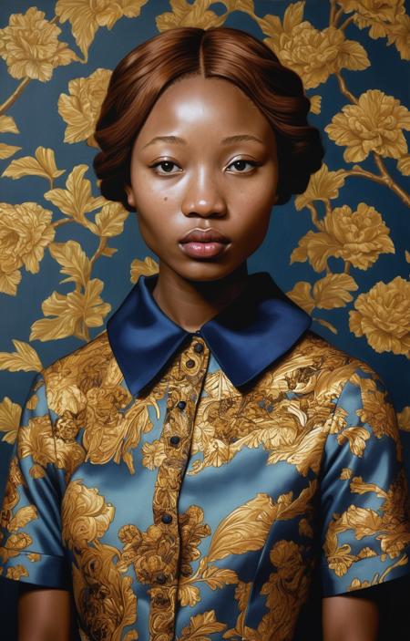 style of Kehinde Wiley, 17 yo Emily Browning dramatic portrait