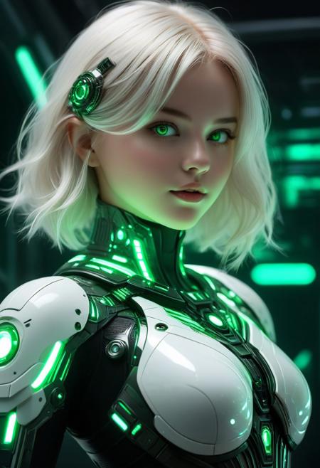 High-quality,(photorealism:1.10), anime style.  (from below:1.15), Blonde platinum girl, (five fingers:1.15), layered cut, short bob, (platinum blonde hair:1.10), green eyes, (blunt bangs:1.10), (visible face:1.10), (realistic dollface:1.10), beautiful wide smile, perfect teeth, white teeth, (medium round breast:1.10), (breast covered:1.10), sci-fi clothing size xs that accentuates her sexy curves, (white and black sci-fi clothing:1.15), full-body, silhouette, (detailed sci-fi boots:1.10), (interior of a spaceship:1.10), (dynamic arms pose:1.10), (looking at you down:1.10), two arms, indoors, woman, sci-fi theme --noblurry background --no nsfw --no intimate parts exposed --no gun pose --no gun pose with hand fingers --no upper body --no missing fingers --no six fingers, --no dark green eyes, --no green clothing --no green background, --no okay pose with fingers  (Visible background:1.10), (visible image:1.15) fashion_theme trending. 
BREAK Absurd, masterpiece, artwork, trending, trendy, (23 years old) BadDream, natural skin texture & pores. RAW photo, high detailed skin, 8k, dslr, soft lighting, film grain, epic composition, Fujifilm XT3, Canon R5, (amazing and wonderful green and purple SFX:1.15)