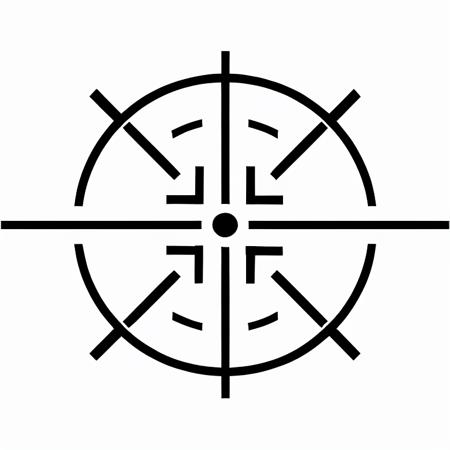 nvjobaim, crosshair, aim, crosshaired sight scope, in a circle, white background, intricate, complicated, black and white