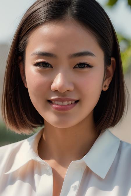 (best quality:1.4),(masterpiece:1.4),(photorealistic:1.4),(ultra high res, raw photo:1.4),(hdr, hyperdetailed:1.2),(8K:1.2),RAW photo,face portrait photo of Because Asian beauties,richly defined face,white skin,dewy skin,products shot,wearing white blouse,happy face,cinematic shot,dramatic lighting,sunlight,softlight,