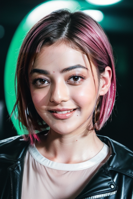 SFW, (oval face:1.5), realistic photo, lifelike composition,
High detail RAW color dramatic photo of 25yo Kajal Aggarwal wet sheer white top, wet messy hair, cyber implants,  bright neon green eyes, wet skin natural lighting (vivid, photo realistic, realistic, dramatic, sharp focus, 8k)  heavy rain, neon lit cyberpunk street cyberpunk atmosphere, 8K, big breast, wet, pussy, hairy pussy, fat ass