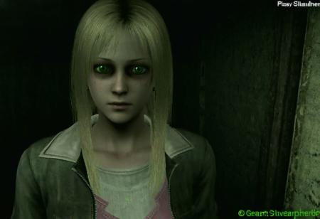 white skin girl, thin, oval face, green eyes, almond eyes, straight nose, blonde hair, long hair, straight hair,   horror pink style, 3d model, horror protagonist,female, PS2, PlayStation japan horror, low quality, silent Hill 2, Resident Evil, octane render,detailed, volumetric, dramatic lighting, eerie, dark, spooky, suspenseful, grim, detailed, distressed, edgy, rock and roll vibe, dark, mysterious, haunting, dramatic, ornate, PlayStation 2 graphics, PlayStation 1