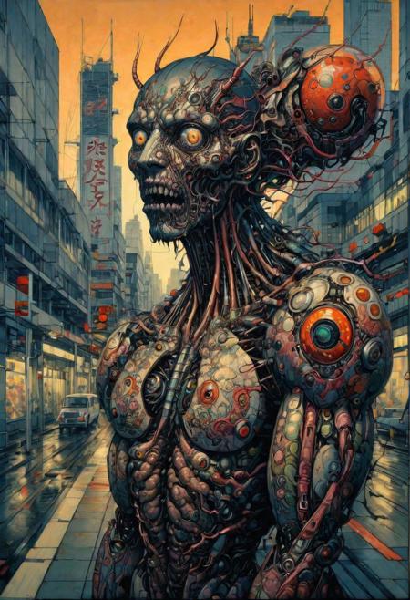 professional photograph of a impartial and otherworldly monstrous creature  by  Katsuhiro Otomo and Makoto Shinkai and irving penn , bold lines, hyper detailed, dark limited palette, dramatic lighting, painting, insects, in a skyscraper with a view outside