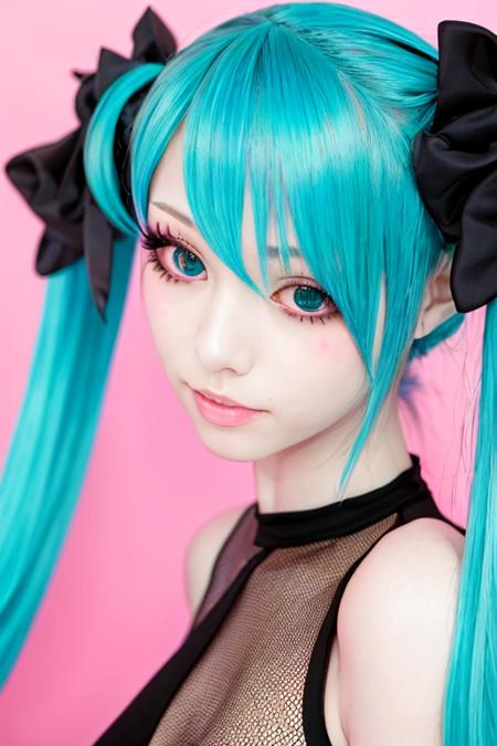 colorful_hair,halftone_hair,neon_palette,lam_style, 1girl, solo, solo, long hair, twintails, very long hair,hatsune miku \(cosplay\),  , <lora:LAM_style_loha:0.7>