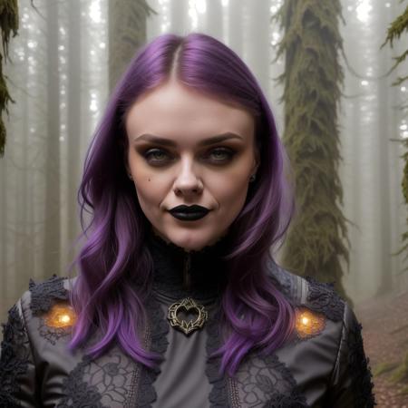 <lora:RNR-Emily:0.7> RNR-Emily, closeup photo of a 18yo slim girl,wearing colorful goth clothing,in a dark gloomy forest, perfect brown iris,shoulder hair,smiling,looking at camera,at night,photorealistic,extreemly detailed,intricate,HDR, 8k,hyper realistic,cinematic lighting,photography