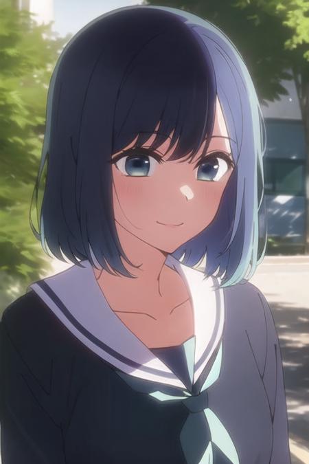 <lora:kurokawa_akane_v2-000002:0.8>, masterpiece, best quality, kurokawa_akane, closed_mouth, collarbone, school_uniform, looking_at_viewer, neckerchief, outdoors, sailor_collar, school_uniform, serafuku, smile, solo, upper_body