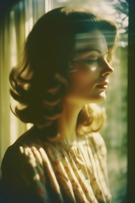 <lora:Marianna Rothen Style:1>Marianna Rothen Style - A romantic analog medium format photograph by Marianna Rothen of a woman, looking out the window, dreaming of being in a close embrace with her lover. Shallow depth of feel. Motion blur. Fujifilm Portra 400.