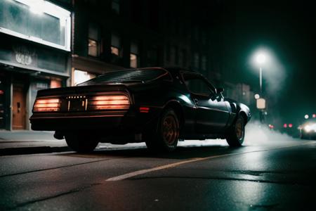 analog gloomy photo of a ((black car, <lora:tr4ns4m:0.9>)), (three quarter view), (in gritty new york city streets (at night)), speeding, motion blur, vandalized buildings, graffiti,  sports photography,  ((nighttime)), horror, midnight, High Detail, Sharp focus, (photorealism), realistic, best quality, 8k, award winning, dramatic lighting, epic, cinematic, masterpiece, rim light, (ambient fog:1.2), volumetric lights:0.6, dutch angle, depth of field,