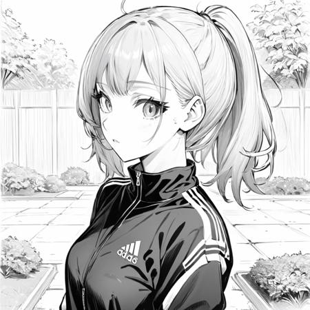 LineAniAF,
best quality, anime, lady in unzipped Adidas tracksuit, polo shirt, outdoors, touching head, (lineart), manga, (monochrome), black and white, (colorless)
, <lora:Lineart-LineAniAF-LessSize20:1>