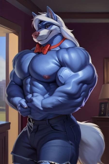 Wilford Wolf White Hair White Tail Muscular Red Bow Tie Pink Nose