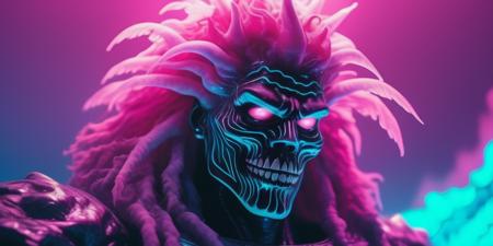 (vaporwave :1.5) monster, movie still, DOF, realistic, 8k detailed skin and hair, haze, halation, detailed, focus, fog, realism