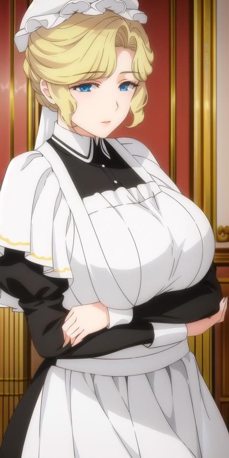 <lora:Maria_VMV2:0.7>, Maria_VM, huge_breasts, standing, solo, VIctorian_Maid_Uniform, masterpiece, best quality, detailed face, detailed eyes, highres,