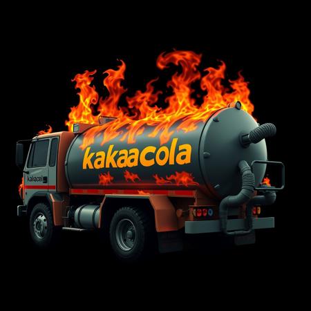 the flaming sewage vacuum truck with text "kakacola" on it