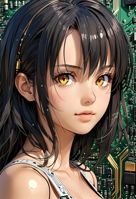 (masterpiece, 2.5D), (score_9, score_8_up, score_7_up,source_anime), (ultra-detailed,24K), best quality, CG, illustration, 
circuit board style, TzigoCBS, backlighting, close-up face focus,
1girl, ultra-detailed eyes, ultra-detailed background, YurYuna, stoic, upper body,