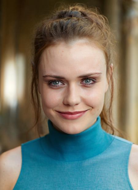 professional photography, portrait of a woman in a blue sleeveless turtleneck, smirk, at Coventry, bold, bright colours, (high detailed skin:1.1)
 <lora:jennie_jacques_lora_v01:1> jenjac