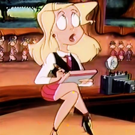 Doris Deer Pith Possum Human Reporter Blonde Hair Beret Vest Skirt Legs heels shirt Human  jewelry