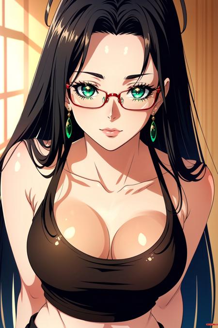 <lora:Chisato Hasegawa:0.8> Black Hair, Long Hair, Green Eyes, red frame glasses, antenna hair, Leggings, Crop Top Tshirt, Beautiful Green eyes, perfect lighting, ((shining face, shining body)), seductive look, perfect face, make up, eye shadow, ((gorgeous)), Extremely beautiful, perfect, hour glass body, (masterpiece:1.2), (best quality:1.2), cinematic, perfect skin, perfect lighting, textured skin, detail, beauty, wonder, sharp focus, ultra-detailed, illustration, perfect face, ((gorgeous)), Extremely beautiful, perfect, detailed background, alluring, beautiful, seductive, alluring, ((Shonen Style)), (detailed background, intricate background:1.1), beautiful ((Extremely Detailed)), ((Best Quality)), ((Masterpiece)), ((4k))