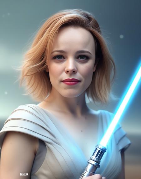 RachelMcadams,<lora:RachelMcadamsSDXL:1>,portrait,female, beautiful face and flawless skin!, perfect nose!! intricate elegant highly detailed digital painting artstation concept matte sharp focus illustration by Ruan Jia on ArtStation HD. W- 1024 n9x 35mm T3d"s glass oc commission photorealistic portrait cinematic action shot of a young woman with red hair in style anime movie character from the future standing at an alien planet background | drawn as if wearing white braided skirt holding blue lightsaber 4k detail hyperreal symmetrical full body well proportionate realistic high resolution quality 8K pastel colours soft lighting cute freckles + blonde short