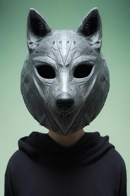 Photograph of a heist mask shaped like a wolf with horror design, metallic green and fluid silver like mercury, minimalistic blurry horror background, horror light 
 <lora:aidmaGlitchStyle-v0.1:0.75> glitch, flickering, digital, glitching
 <lora:SDXLFaeTastic2400:0.35>
 <lora:aidma-Image Upgrader-v0.1:0.4>