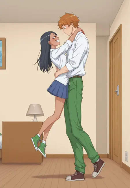 Hanging on his neck (carrying pose)