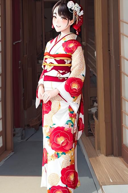 masterpiece, best quality,  <lora:furisode:0.7>, floral print, furisode,