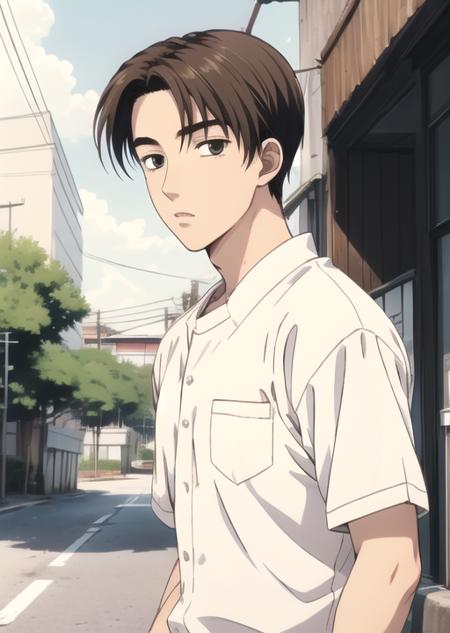 <lora:takumifujiwara:0.6> takumi_fujiwara, 1boy, solo, brown hair, shirt, looking at viewer