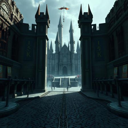 A liminal space within Stormwind from World of Warcraft. The grand gates of the city stand wide open, but the once bustling streets are eerily quiet. The majestic stone walls rise high, their intricate carvings and banners now faded and lifeless, casting long shadows across the empty city. The normally crowded marketplace is deserted, the cobblestone streets cold and silent, with only the distant rustle of flags in the breeze.
The towering buildings of Stormwind, with their high spires and detailed architecture, stand empty and still. The grand steps leading to the majestic keep are silent, the courtyard devoid of activity. The sounds of life that once filled the air are gone, replaced by an overwhelming silence that presses in from every direction. The city feels frozen in time, as if it has been abandoned, leaving only the cold stone and shadow behind. The familiar beauty of the city now seems strange and unsettling, amplifying the sense of solitude and unease.
