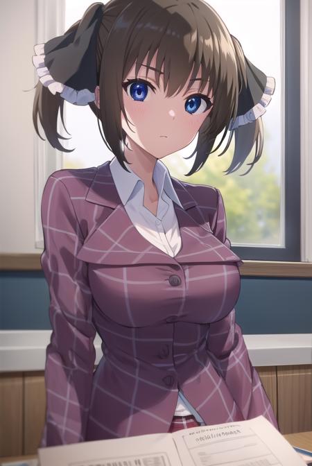 minatsushiina, <lora:minatsu shiina s2-lora-nochekaiser:1>,
minatsu shiina, blue eyes, brown hair, ribbon, twintails, hair ribbon,
BREAK skirt, school uniform, plaid, plaid skirt, shirt, white shirt, collared shirt, jacket, long sleeves, black jacket,
BREAK indoors, classroom,
BREAK looking at viewer, (cowboy shot:1.5),
BREAK <lyco:GoodHands-beta2:1>, (masterpiece:1.2), best quality, high resolution, unity 8k wallpaper, (illustration:0.8), (beautiful detailed eyes:1.6), extremely detailed face, perfect lighting, extremely detailed CG, (perfect hands, perfect anatomy),