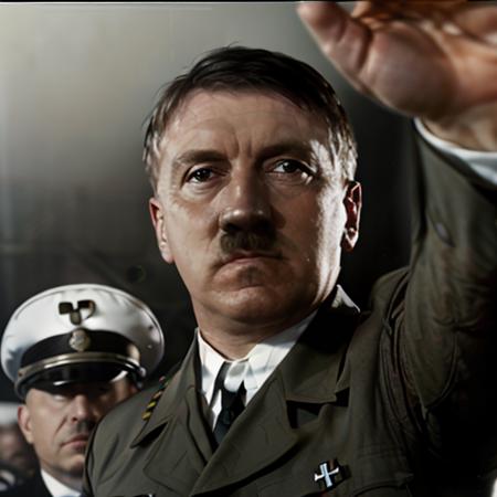 8k, RAW photo, best quality, photorealistic, ultra high res, masterwork, 1man, Adolf Hitler, pov, incoming headpat, view from below, outstretched arm, looking at viewer <lora:concept_incomingheadpat:1> <lora:Adolf-Diffusion2:1>