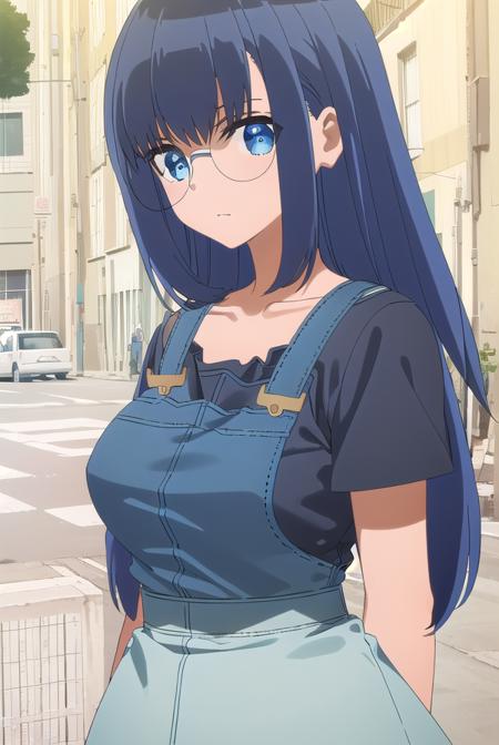 touyayamada, <lora:touya yamada s1-lora-nochekaiser:1>,
touya yamada, long hair, blue hair, blue eyes, round eyewear, glasses,
BREAK shirt, dress, short sleeves, shoes, black footwear, black shirt, blue dress, suspenders, overalls,
BREAK outdoors, city,
BREAK looking at viewer, (cowboy shot:1.5),
BREAK <lyco:GoodHands-beta2:1>, (masterpiece:1.2), best quality, high resolution, unity 8k wallpaper, (illustration:0.8), (beautiful detailed eyes:1.6), extremely detailed face, perfect lighting, extremely detailed CG, (perfect hands, perfect anatomy),