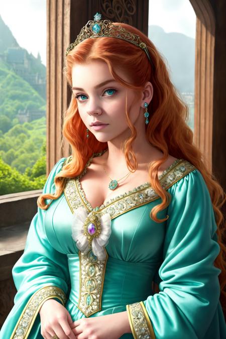 (DollieNobodySD15:1) medieval portrait fantasy princess glorious elaborate royal teal robes tiara gems luxurious stone castle Game of Thrones Hogwarts (masterpiece) (best quality) (detailed) (8k) (HDR) (wallpaper) (cinematic lighting) (sharp focus) (intricate) (Style-Renaissance:0.8)