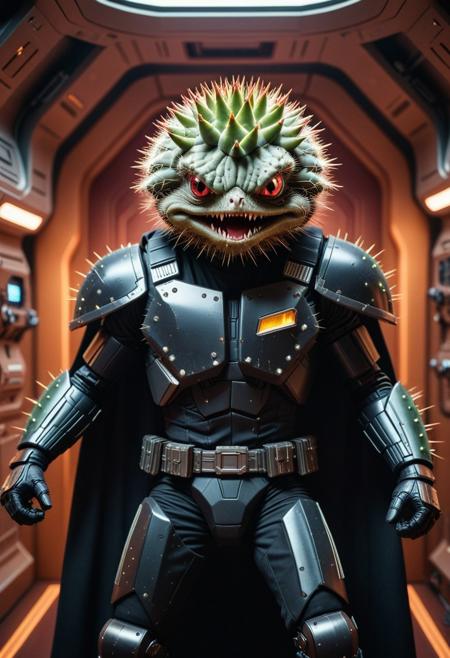 8k, uhd , dynamic action photograph ((The most ultra-angry enraged cactus in the galaxy)), ((The most ultra-angry enraged cactus) is wearing (a prickly black cape), (a retrofuturist space pith helmet), and (metalic black boots)), ((The most ultra-angry enraged cactus), is also shooting a well defined (laser blaster) towards the viewer with one hand))
<< BREAK >>
((interior of a retrofutuistic starship backdrop),
[ (intricately detailed), (very detailed background), (full-length photograph), (double-exposures), (alternate reality)]