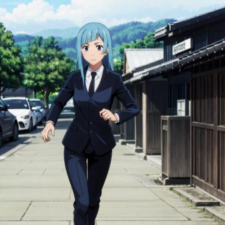 masterpiece,high quality,solo,outdoors,
<lora:KasumiMiwa003:0.7>,
KasumiMiwa,1girl,
black suit,necktie,
running,