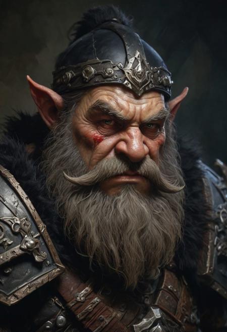 Warcraft Dwarf warrior, Black over black, top light, masterful painting in the style of Anders Zorn | Marco Mazzoni | Yuri Ivanovich, Todd McFarlane, oil on canvas